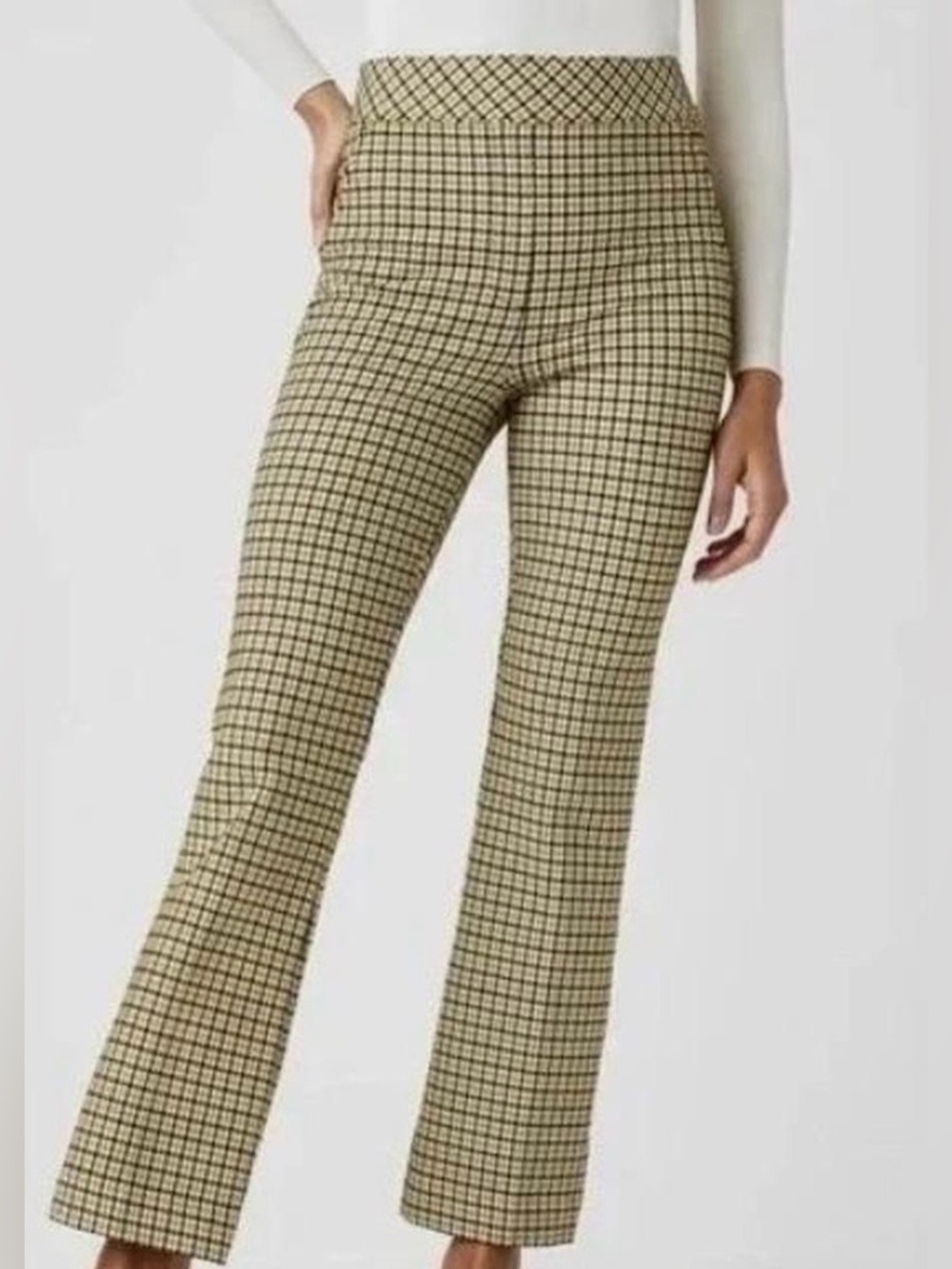 SPANX High-Waist Plaid Flare Pants - Tan & Black